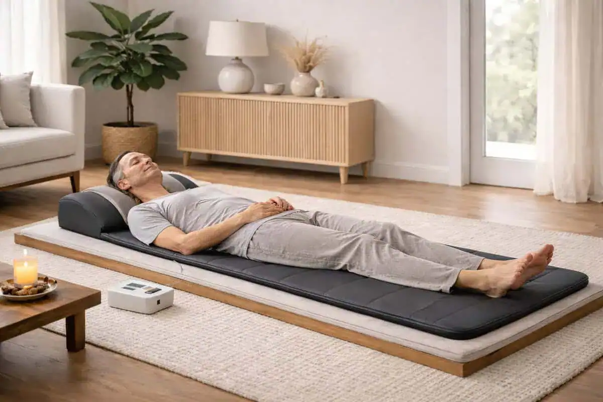 full body pemf mat laid out in a minimalist home setting