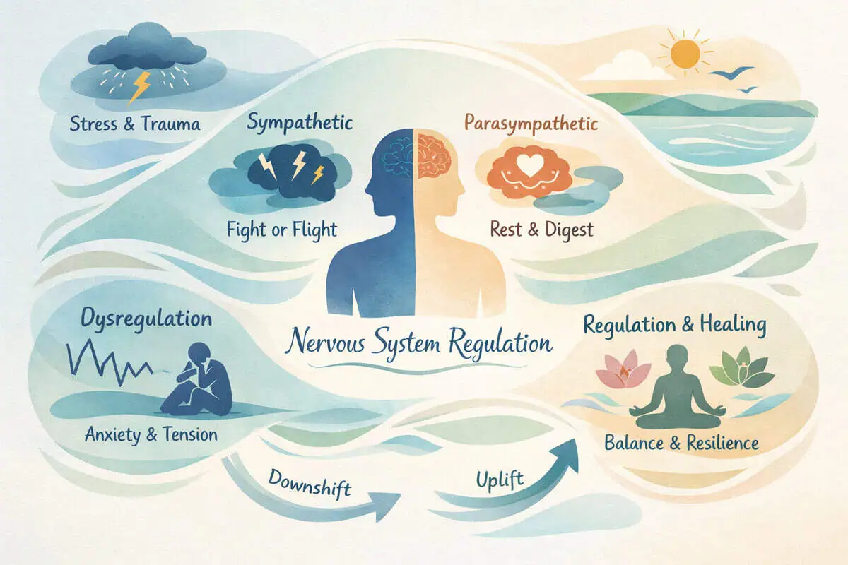 conceptual illustration of nervous system regulation themes in a general wellness context